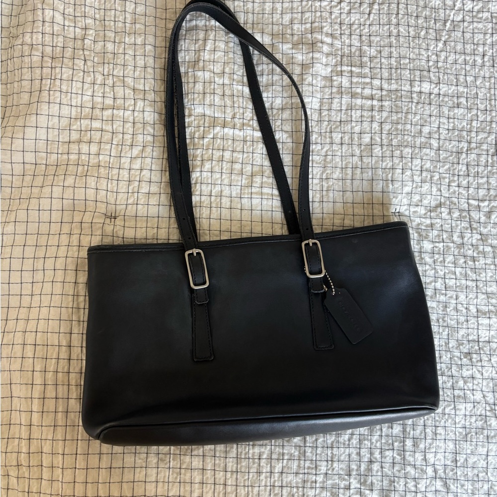 Coach Black Leather Shoulder Bag with Silver Hardware